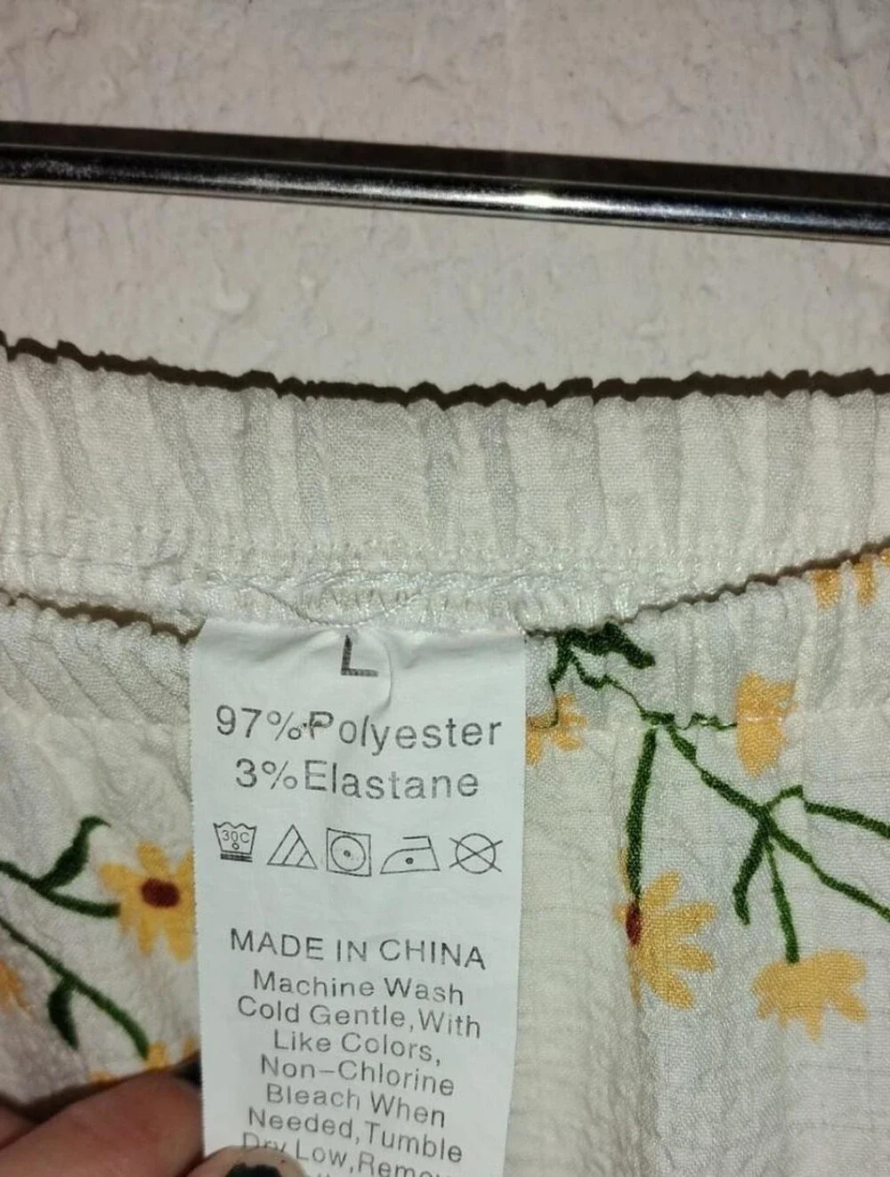 Floral Pajama Pants Large White Yellow Daisy Plisse Seersucker Wide Leg Lounge